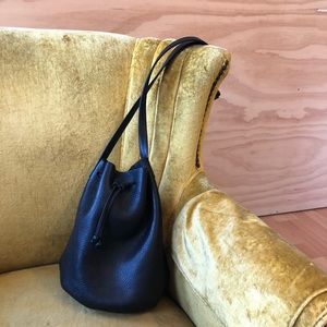 baggu black leather bucket bag